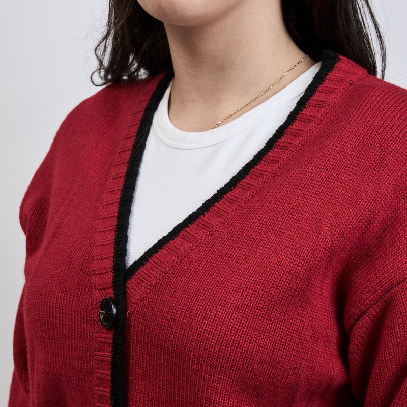 Miu Miu Red Wool Cardigan With Black Details Size S