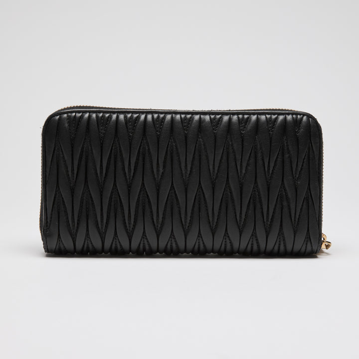 Miu Miu Black Matelasse Calf Leather Long Zip Around Wallet