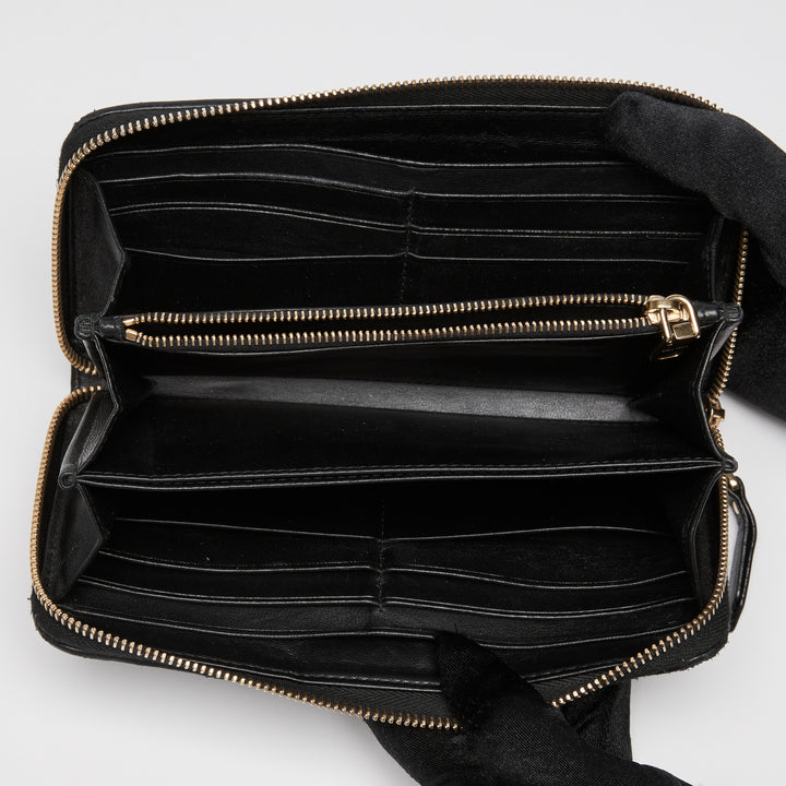 Miu Miu Black Matelasse Calf Leather Long Zip Around Wallet