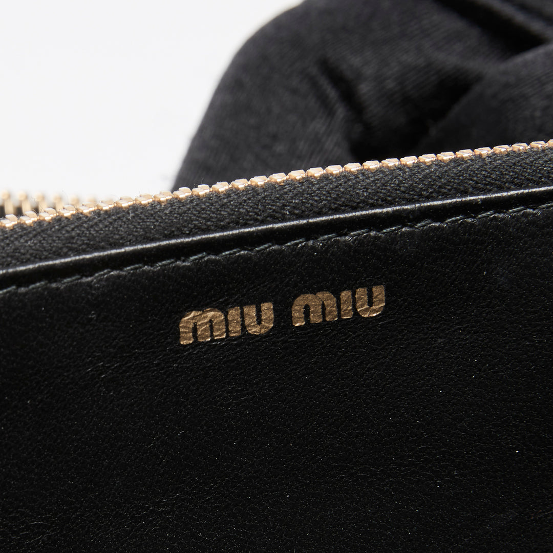 Miu Miu Black Matelasse Calf Leather Long Zip Around Wallet