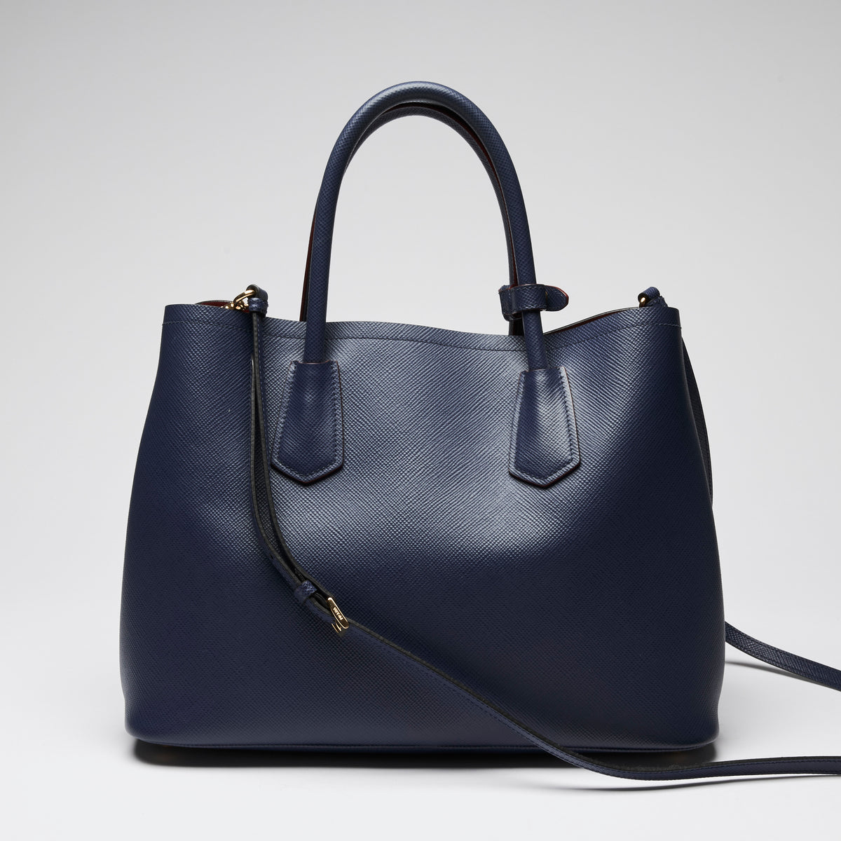 Prada Navy Saffiano Leather Cuir Double Tote