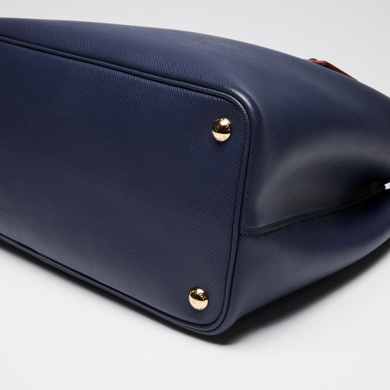 Prada Navy Saffiano Leather Cuir Double Tote