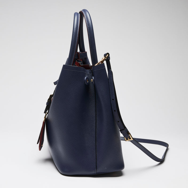 Prada Navy Saffiano Leather Cuir Double Tote