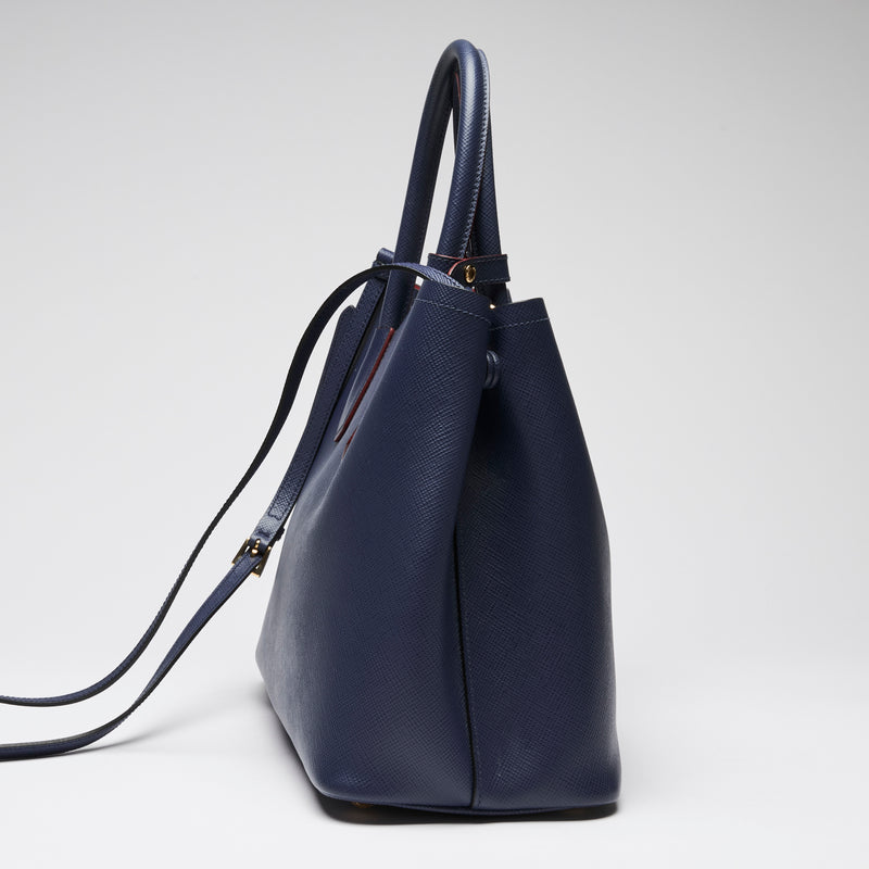Prada Navy Saffiano Leather Cuir Double Tote