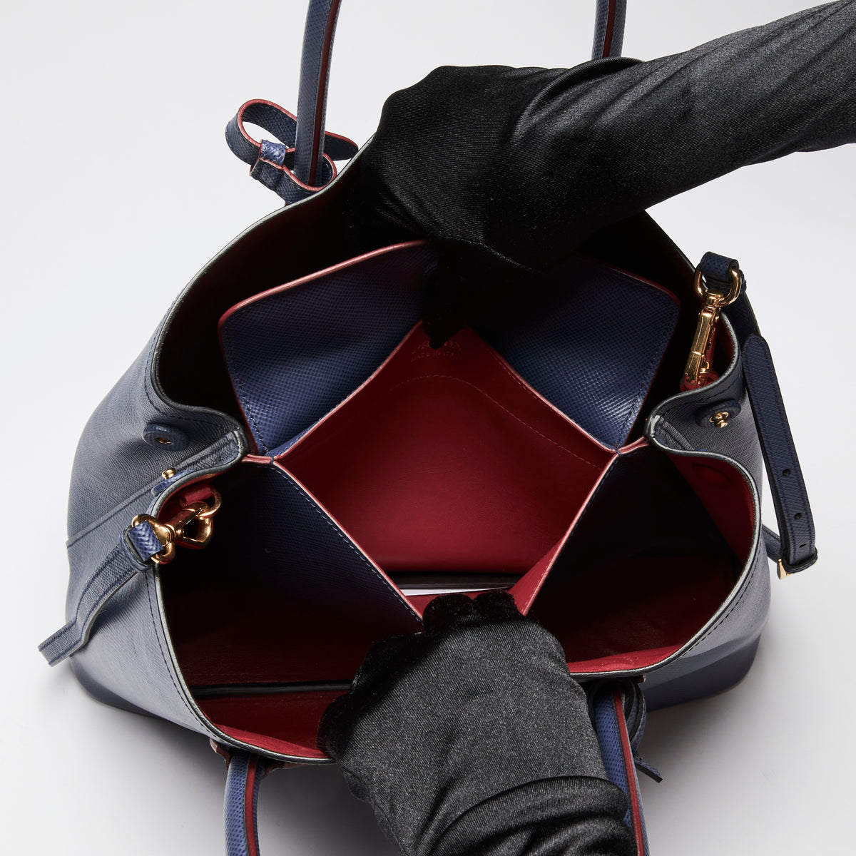Prada Navy Saffiano Leather Cuir Double Tote
