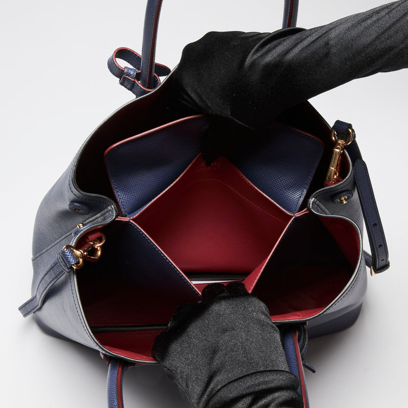 Prada Navy Saffiano Leather Cuir Double Tote