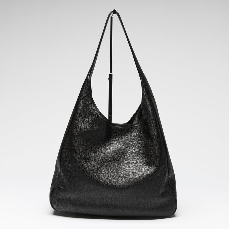 Prada Black Grained Leather Vitello Daino Hobo Bag