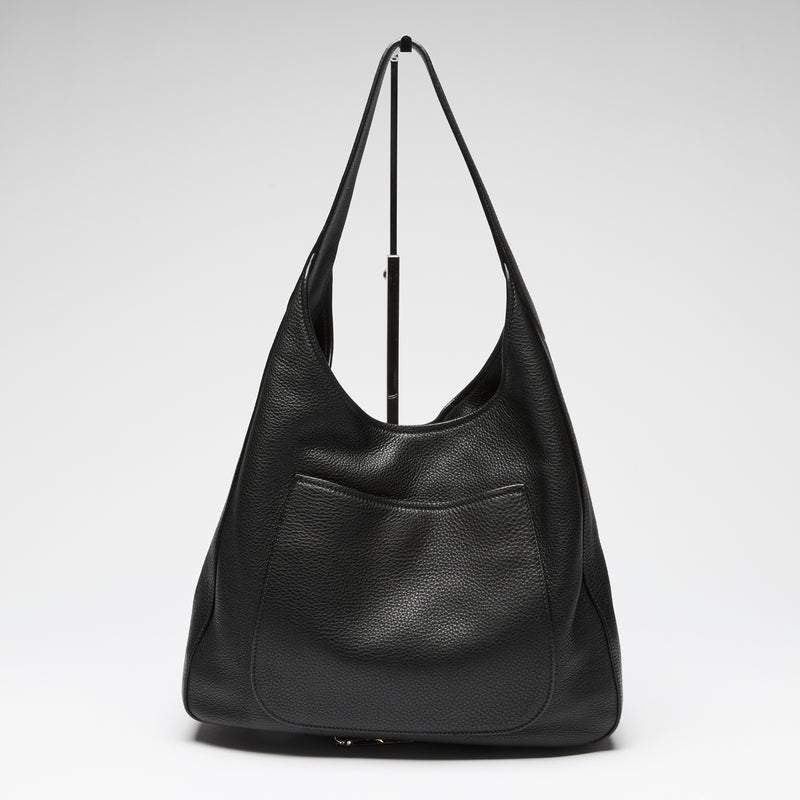 Prada Black Grained Leather Vitello Daino Hobo Bag