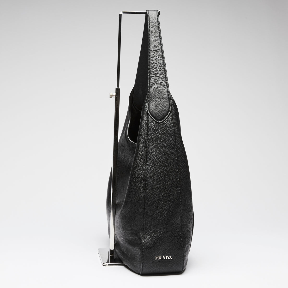 Prada Black Grained Leather Vitello Daino Hobo Bag