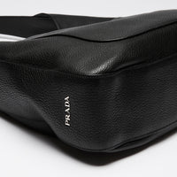 Prada Black Grained Leather Vitello Daino Hobo Bag