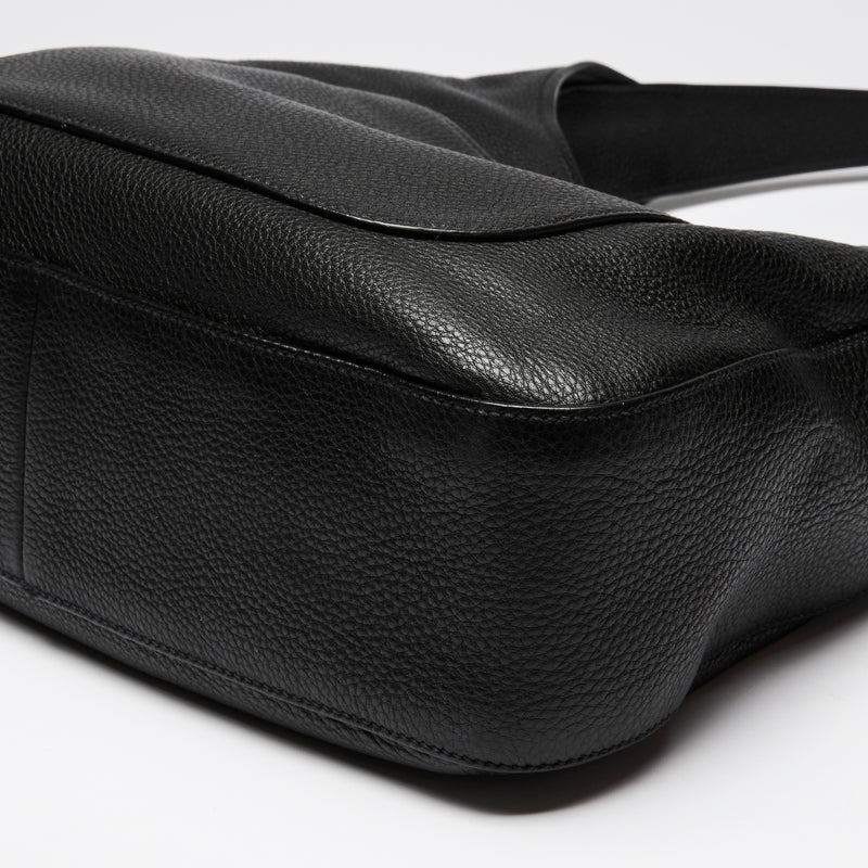 Prada Black Grained Leather Vitello Daino Hobo Bag