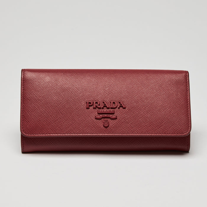Prada Red Saffiano Leather Full Flap Wallet
