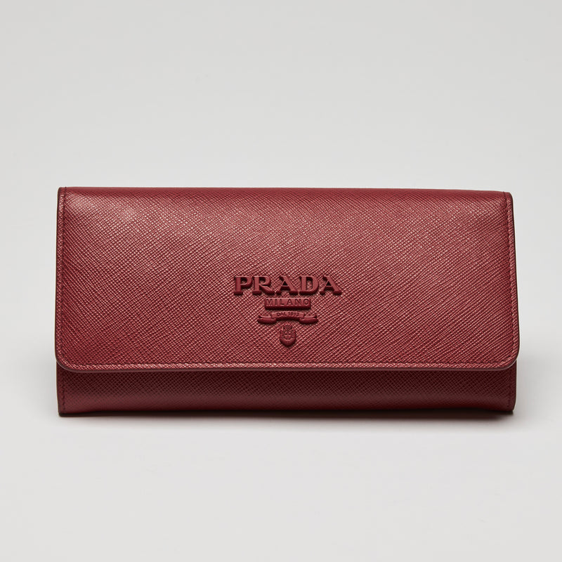 Prada Red Saffiano Leather Full Flap Wallet