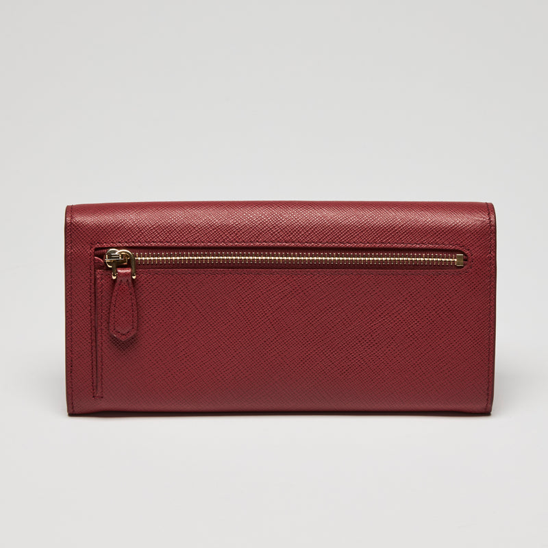 Prada Red Saffiano Leather Full Flap Wallet
