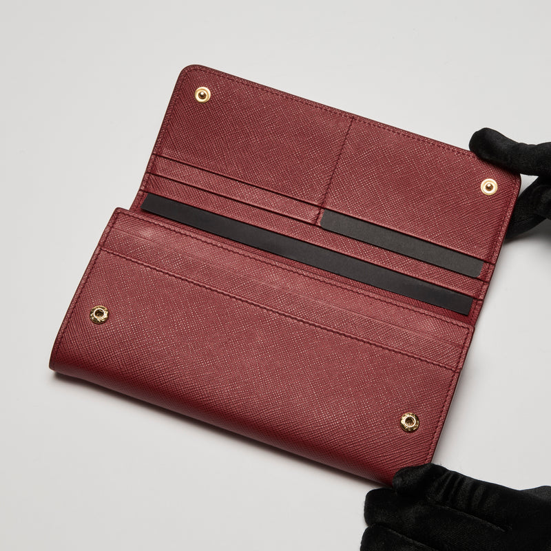 Prada Red Saffiano Leather Full Flap Wallet