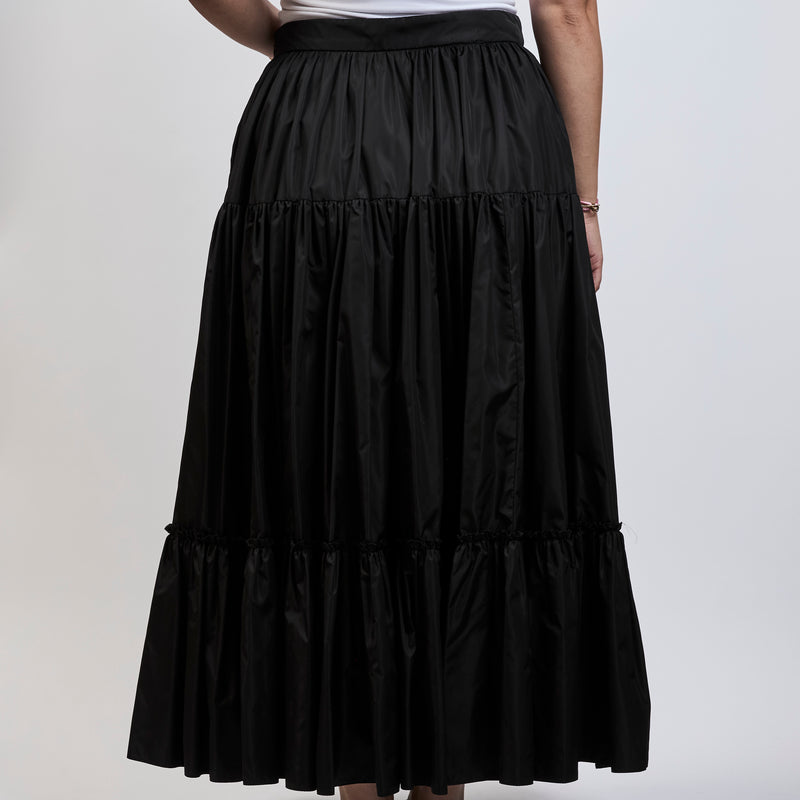 Prada Black Pleated Re-Nylon Piuma Flared Long Skirt Size 42