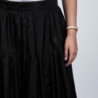 Prada Black Pleated Re-Nylon Piuma Flared Long Skirt Size 42