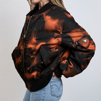 Prada Black and Arancio Re-Nylon Bomber Jacket Size Medium