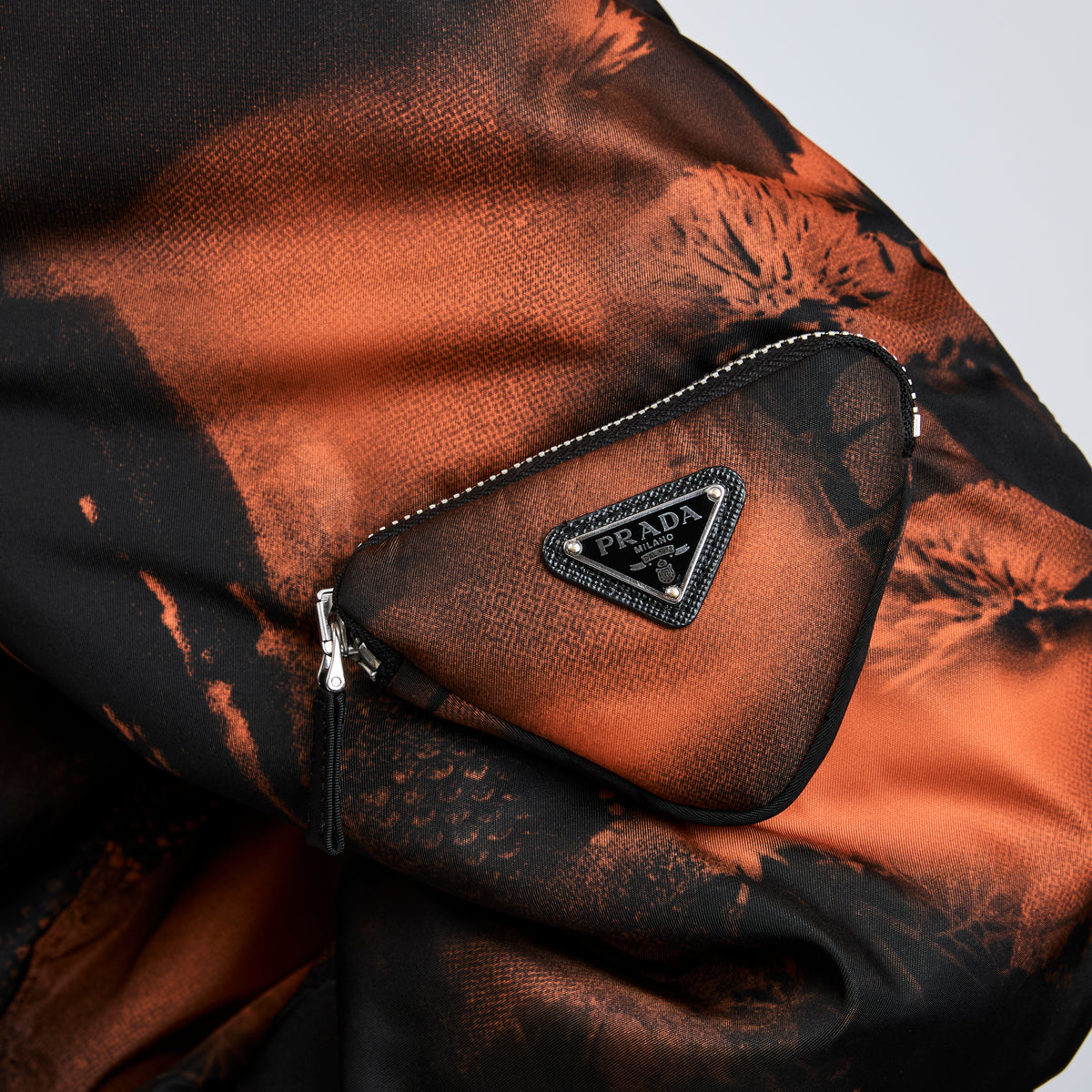 Prada Black and Arancio Re-Nylon Bomber Jacket Size Medium