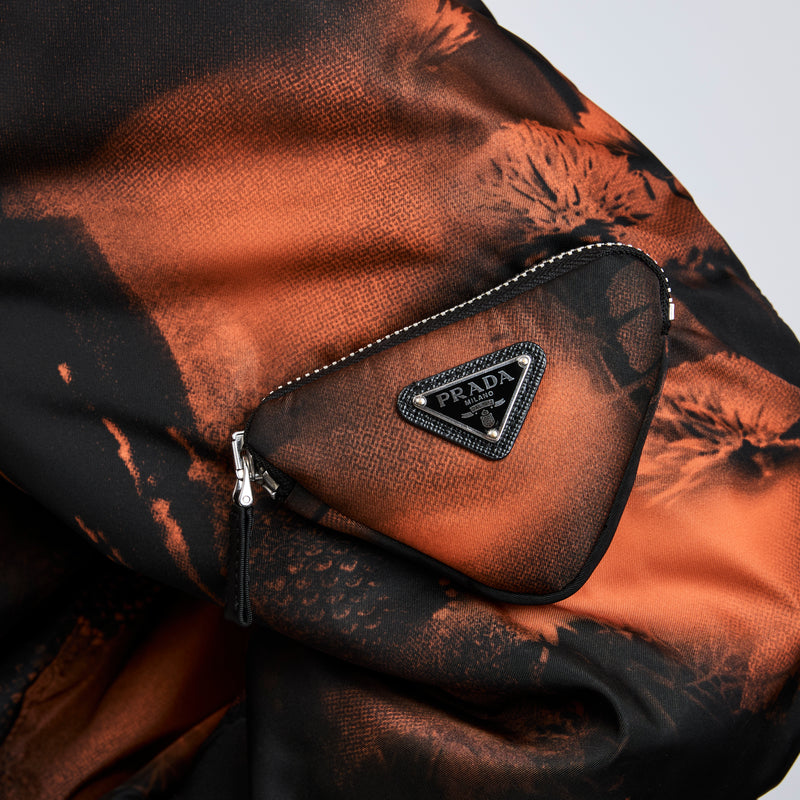 Prada Black and Arancio Re-Nylon Bomber Jacket Size Medium