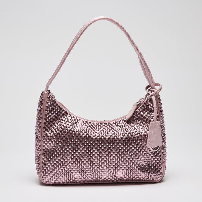 Pre-Loved Prada Pink Satin Crystal Studded Mini Handbag in Alabastro (Back)