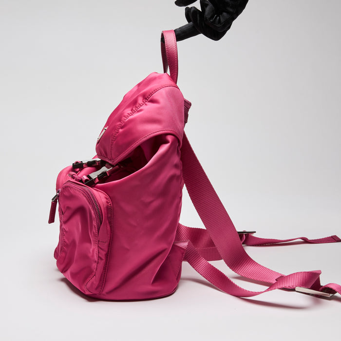 Pre-Loved Prada Pink Nylon Double Buckle Backpack (Side)