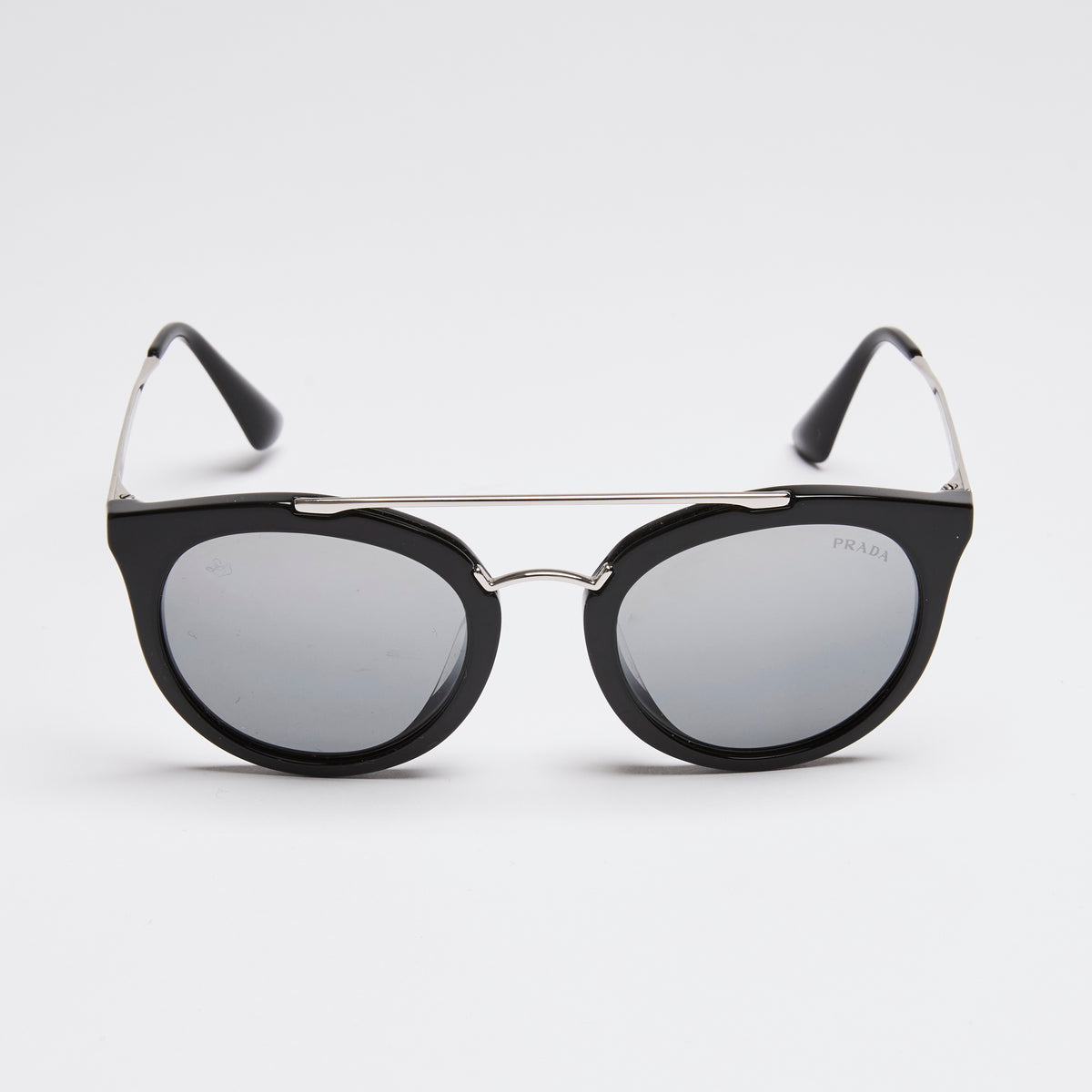 Prada Black and Silver Round Sunglasses