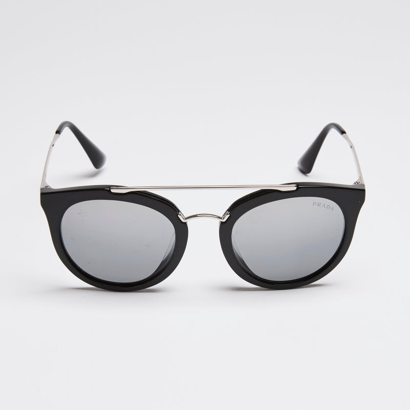 Prada Black and Silver Round Sunglasses