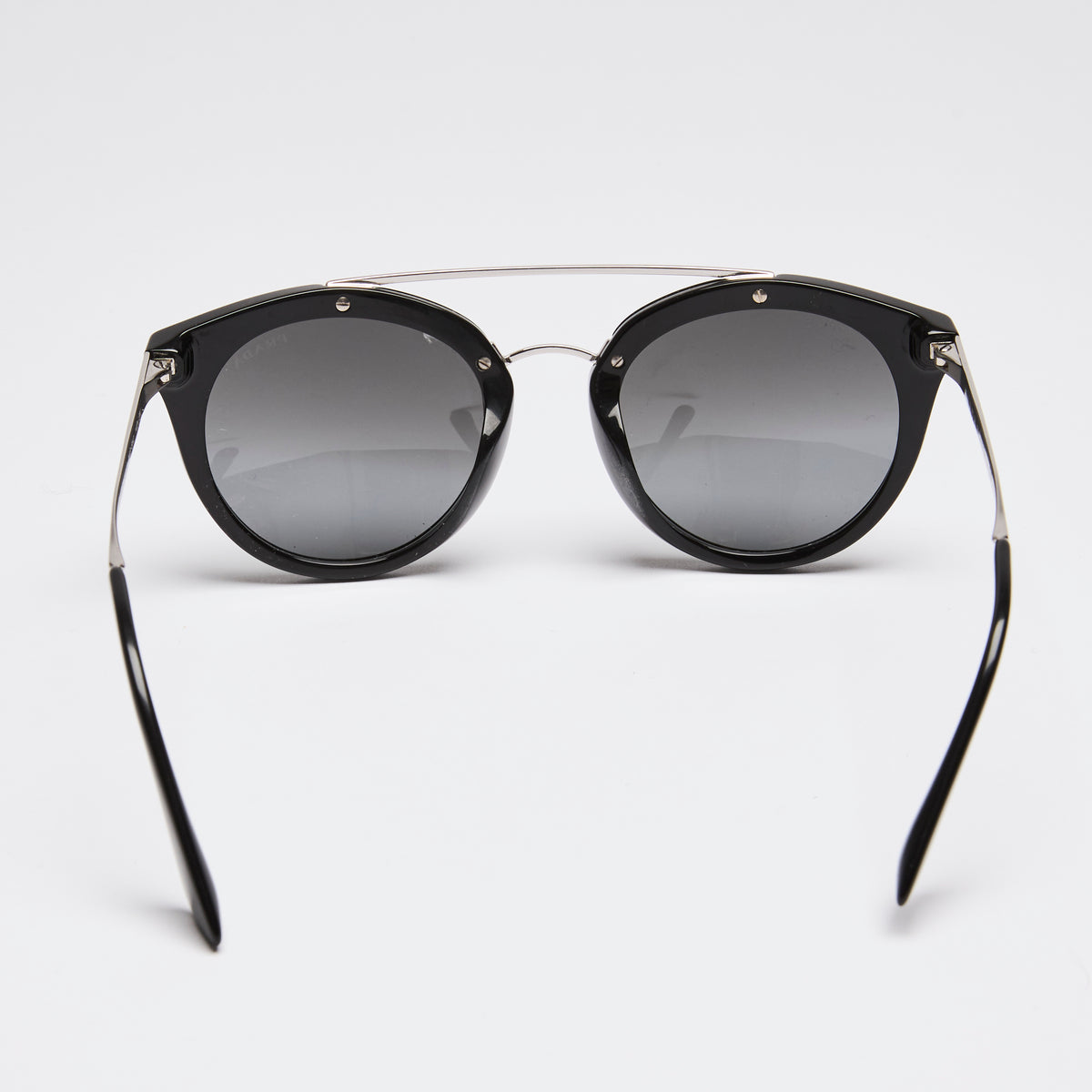 Prada Black and Silver Round Sunglasses