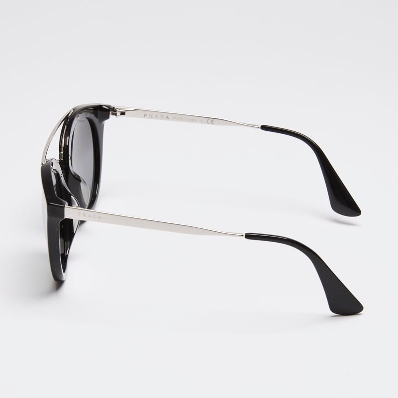 Prada Black and Silver Round Sunglasses