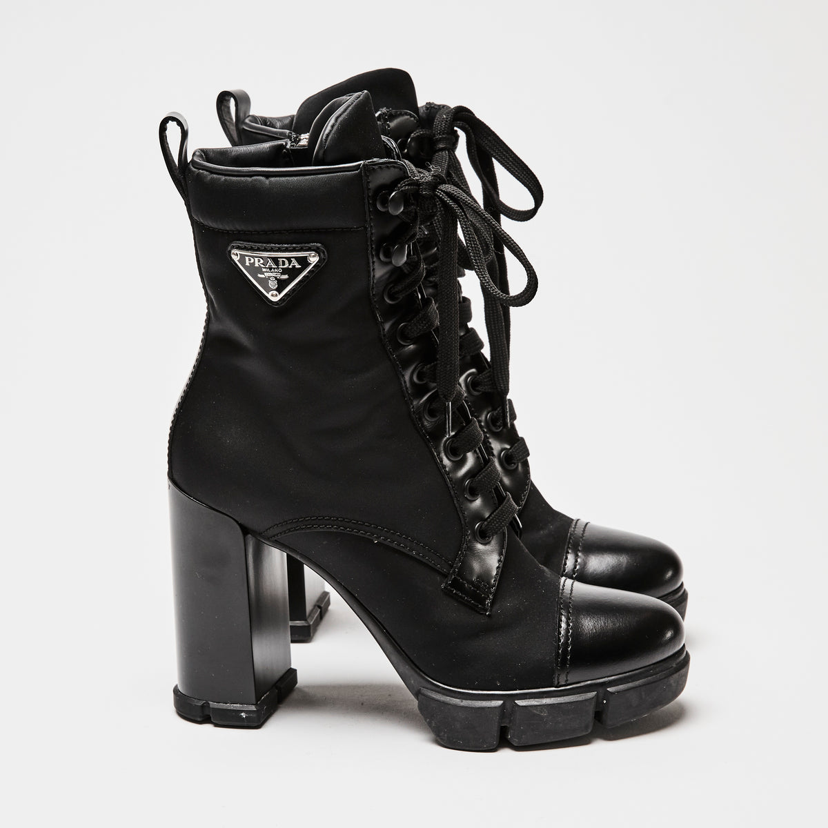 Prada Black Re-Nylon and Leather Booties Size 36.5