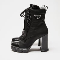 Prada Black Re-Nylon and Leather Booties Size 36.5