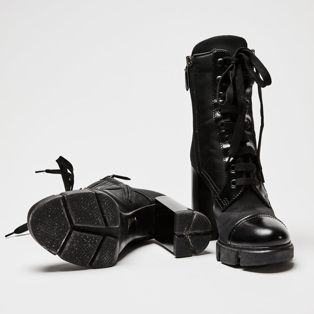 Prada Black Re-Nylon and Leather Booties Size 36.5