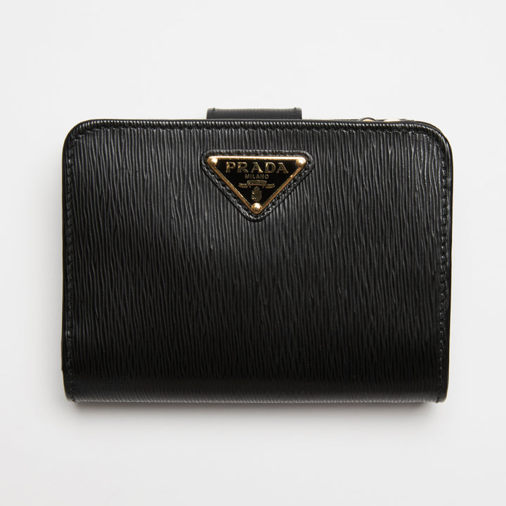 Prada Black Vitello Leather Bifold Compact Wallet