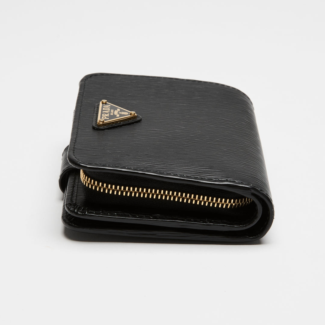 Prada Black Vitello Leather Bifold Compact Wallet