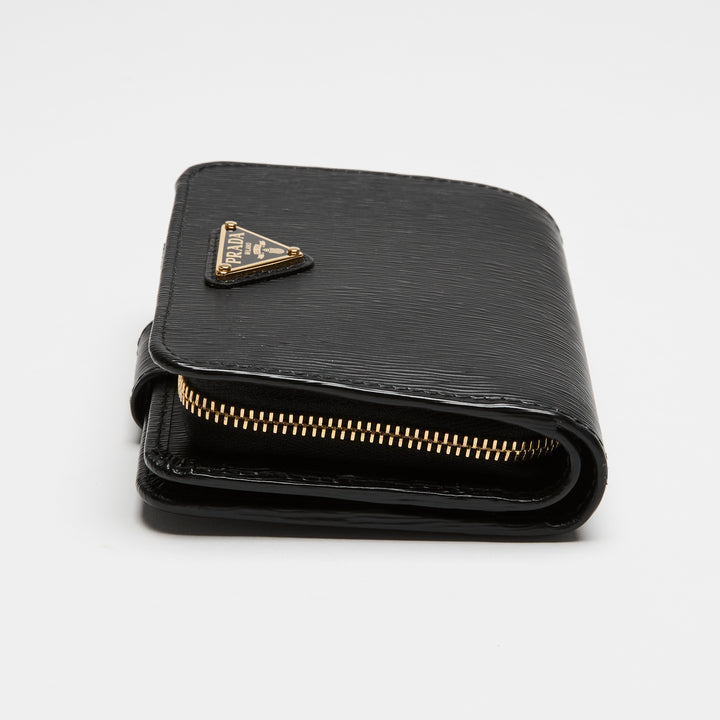 Prada Black Vitello Leather Bifold Compact Wallet