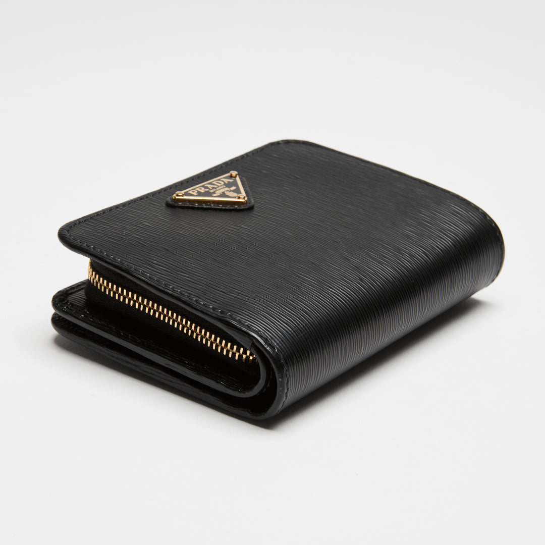 Prada Black Vitello Leather Bifold Compact Wallet