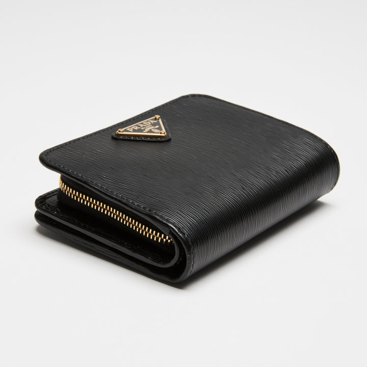 Prada Black Vitello Leather Bifold Compact Wallet