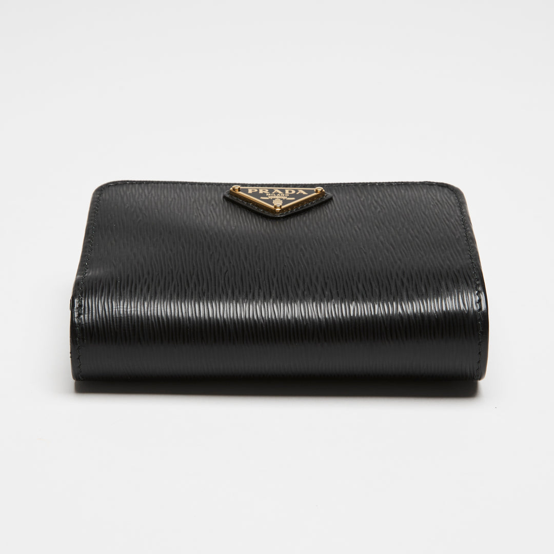 Prada Black Vitello Leather Bifold Compact Wallet