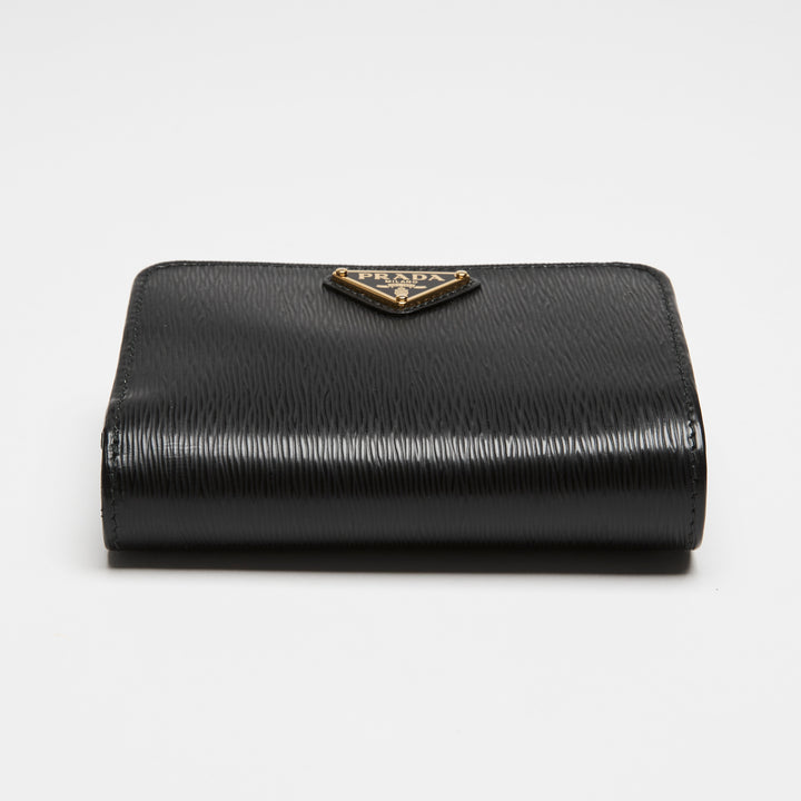 Prada Black Vitello Leather Bifold Compact Wallet