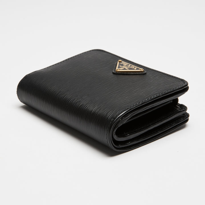 Prada Black Vitello Leather Bifold Compact Wallet