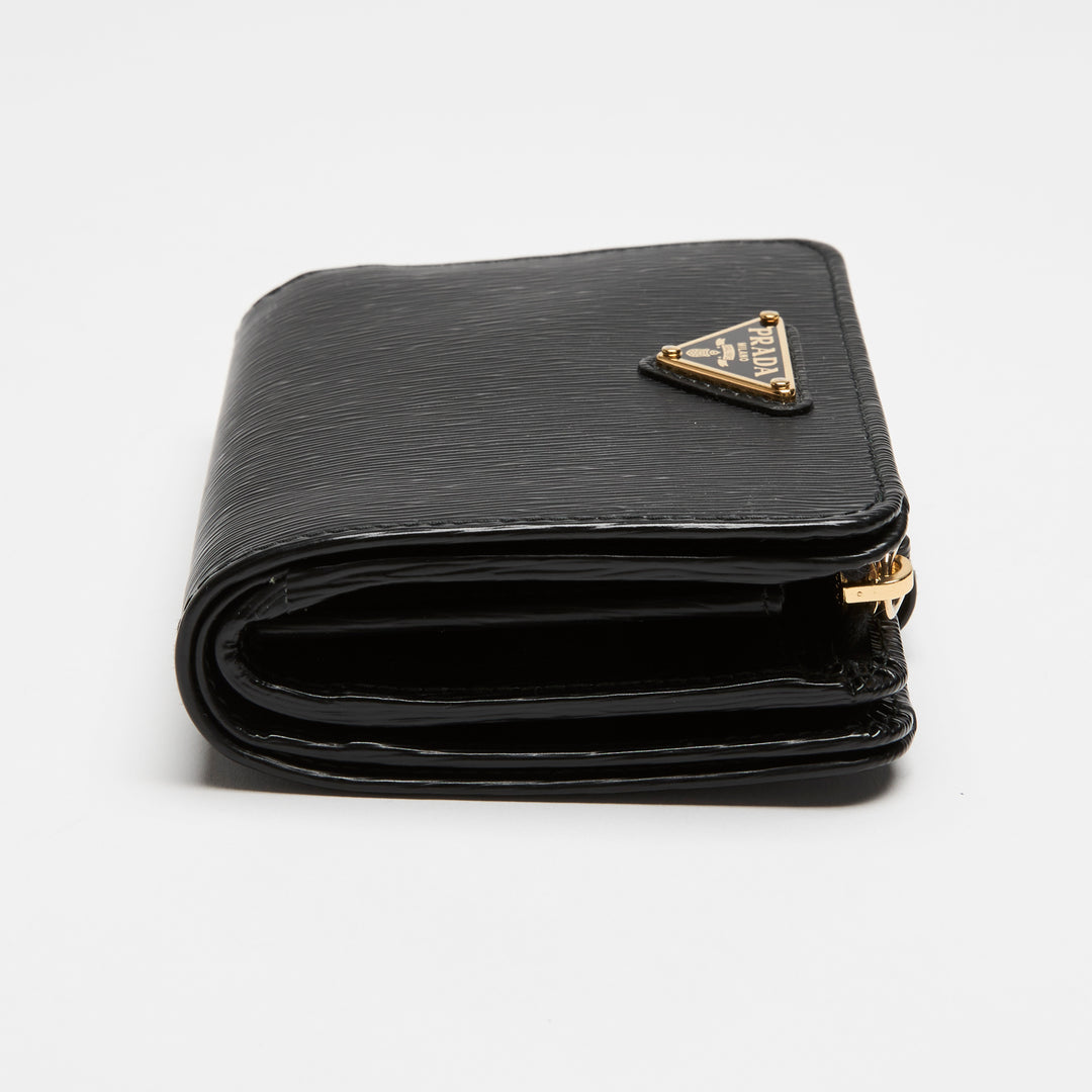 Prada Black Vitello Leather Bifold Compact Wallet