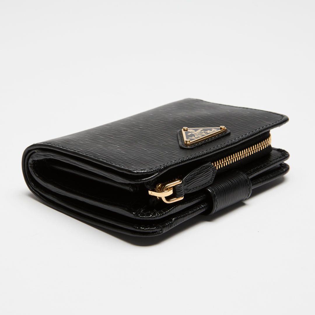 Prada Black Vitello Leather Bifold Compact Wallet