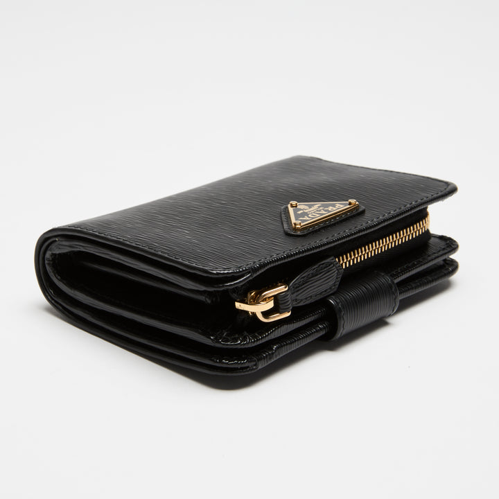 Prada Black Vitello Leather Bifold Compact Wallet