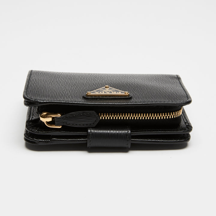 Prada Black Vitello Leather Bifold Compact Wallet