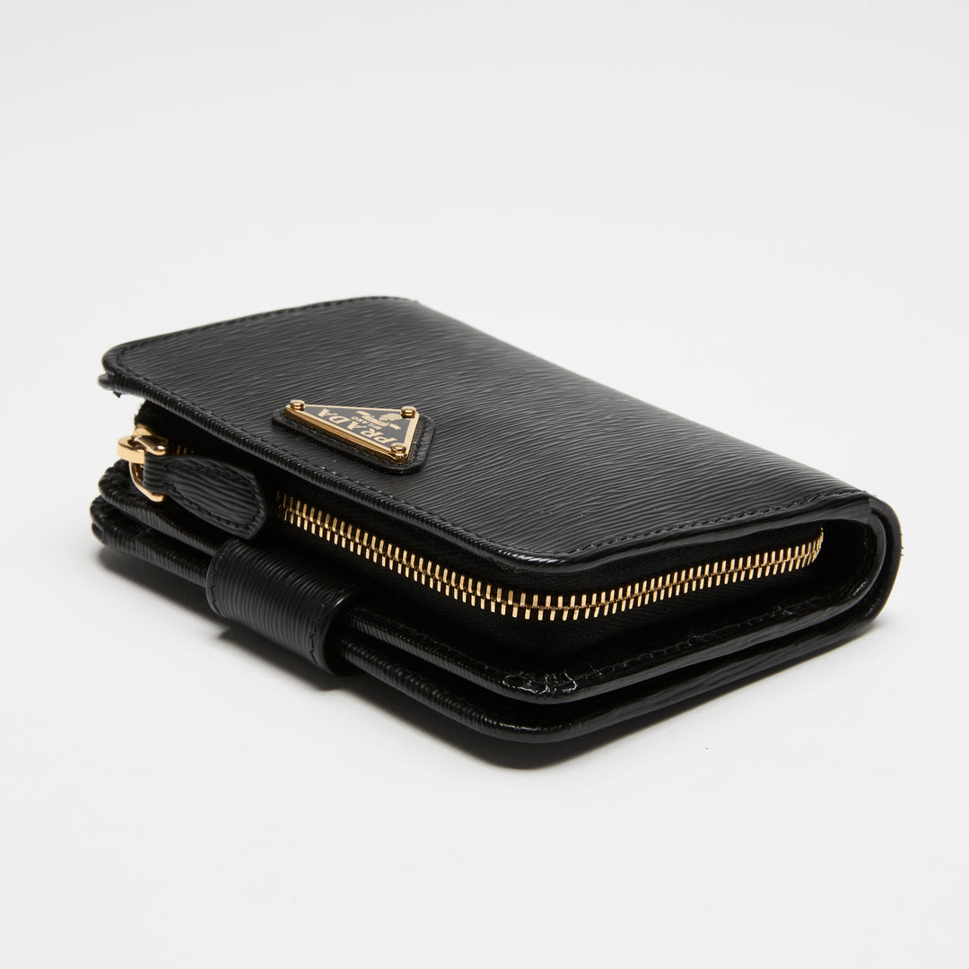 Prada Black Vitello Leather Bifold Compact Wallet
