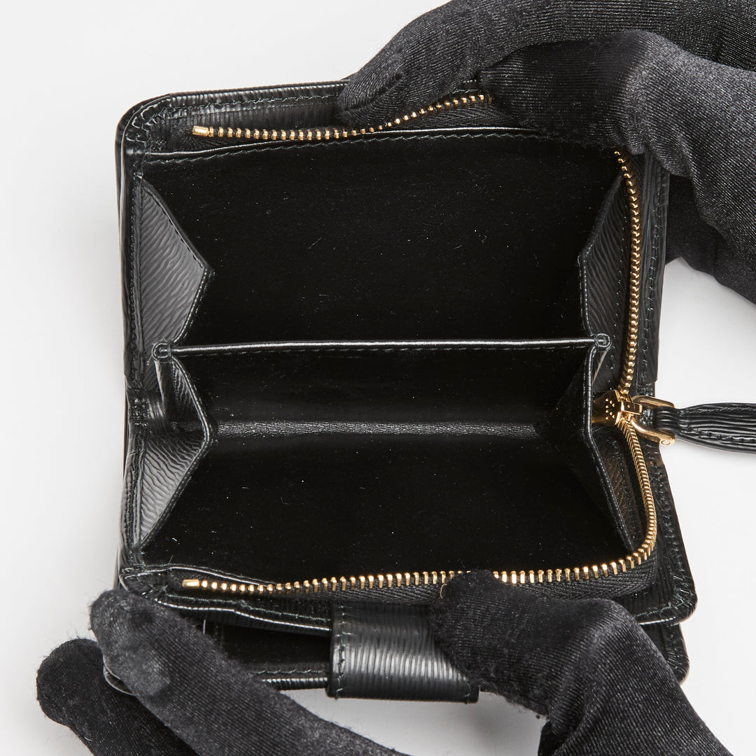 Prada Black Vitello Leather Bifold Compact Wallet