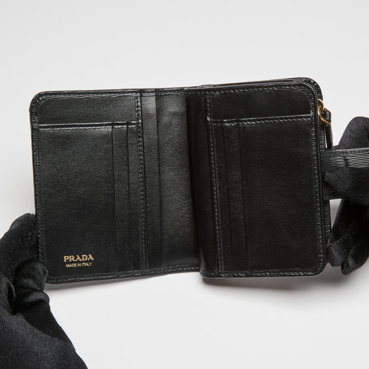 Prada Black Vitello Leather Bifold Compact Wallet