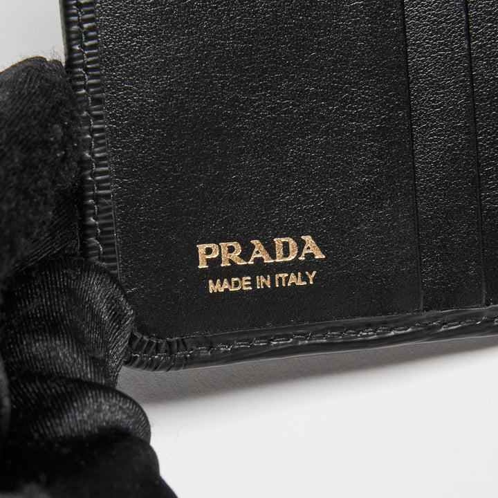 Prada Black Vitello Leather Bifold Compact Wallet