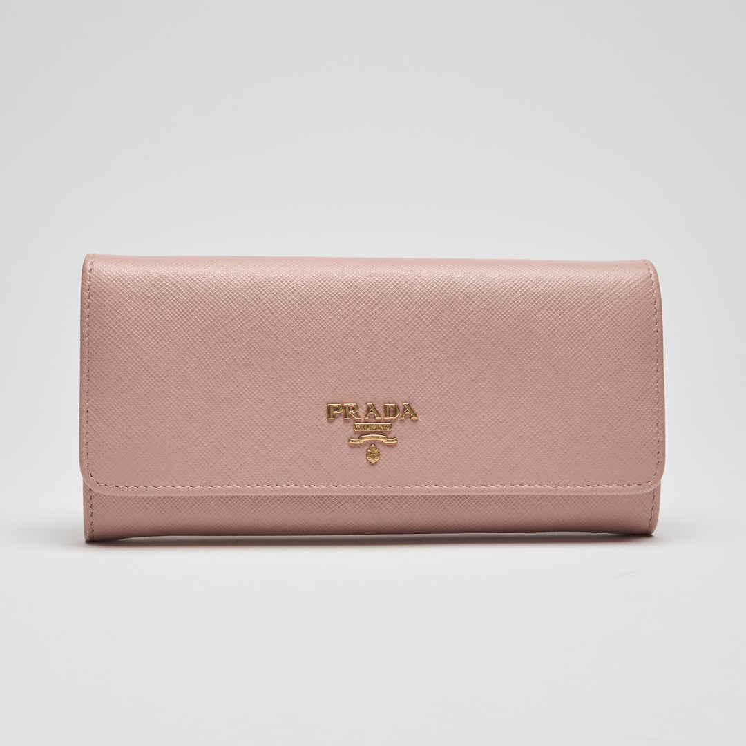 Prada Pink Saffiano Leather Continental Wallet
